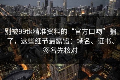 别被99tk精准资料的“官方口吻”骗了，这些细节最露馅：域名、证书、签名先核对