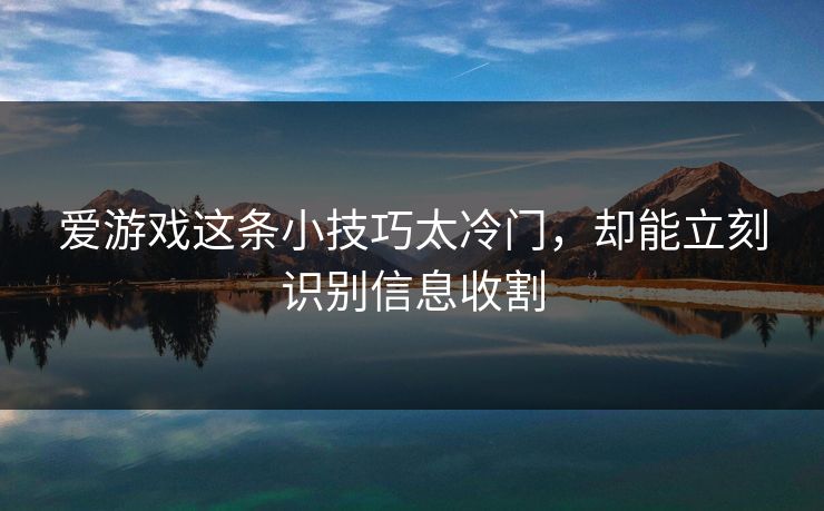 爱游戏这条小技巧太冷门，却能立刻识别信息收割